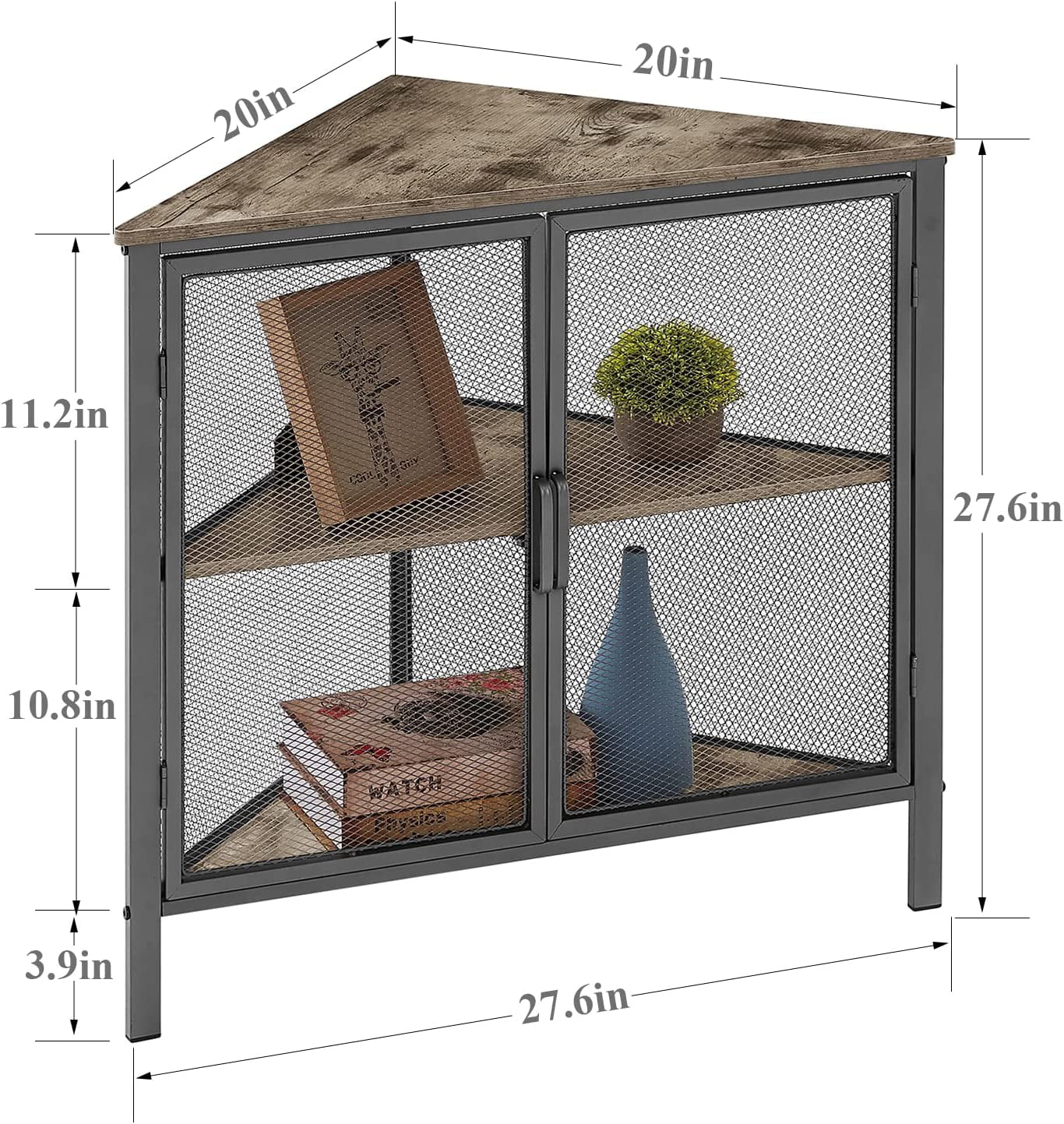 YGDU Corner Cabinet with Two Doors and Shelves, Free-Standing Storage Organizer for Small Space in Living Room/Bedroom/Kitchen, Brown and Black