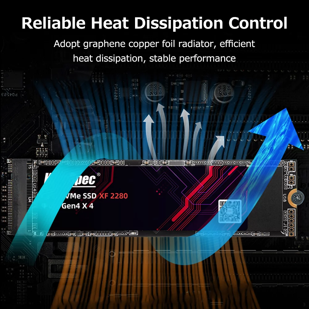 KingSpec XF 2280 512GB M.2 NVMe PCIe Gen4.0x4 SSD Solid State Drive High-speed Transmission 3D NAND Flash Low Power Consumption