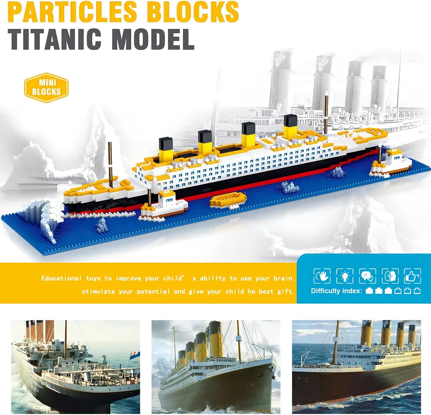 SEASUN Titanic Ship Micro Mini Building Blocks Set, 1860pcs 3D Titanic Model Building Set Micro Mini Blocks, DIY Bricks Toys Gift for Adults and Kids Age 14+