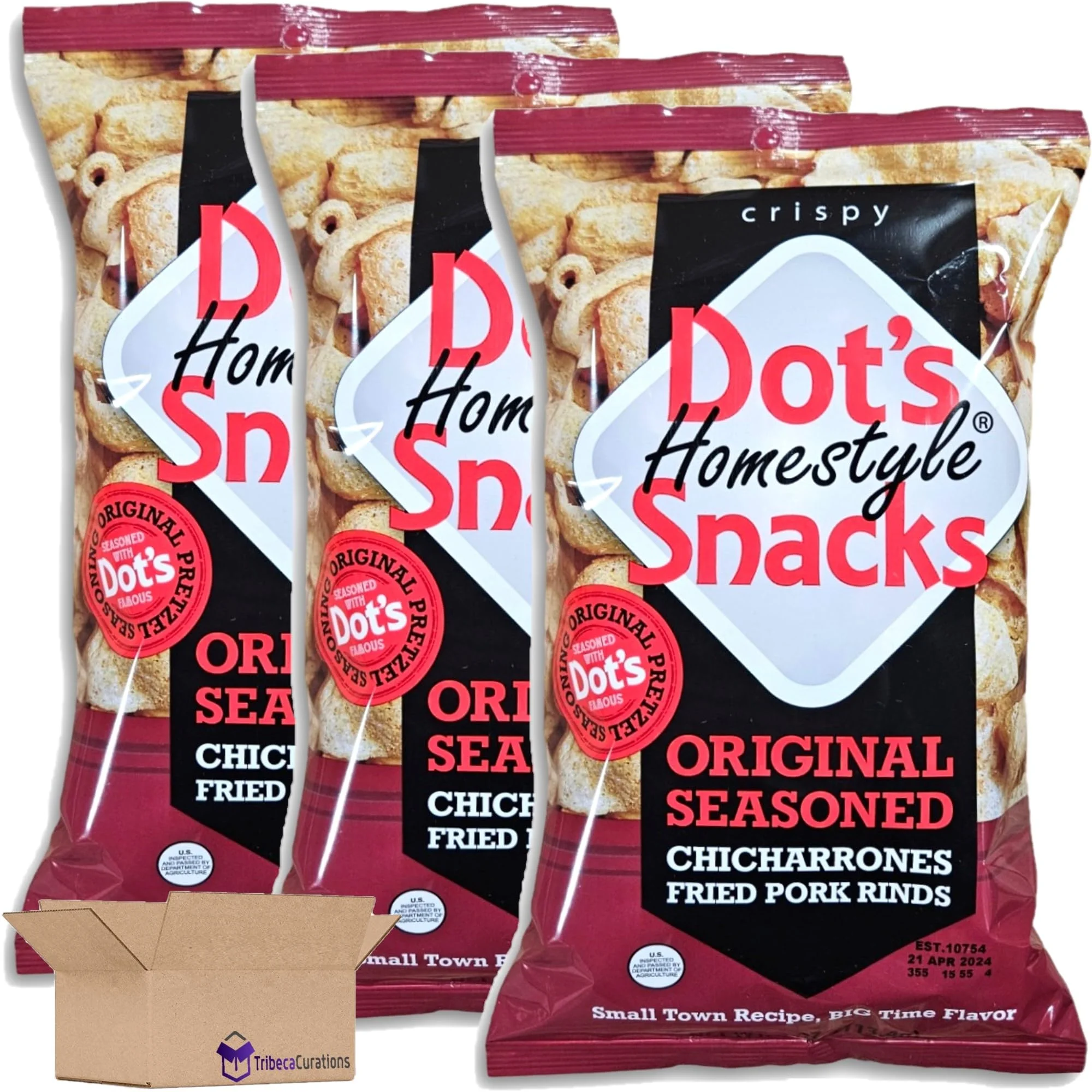 Dot's Pretzels Original Seasoned Chicharrones Fried Pork Rinds Value Pack | Bundled by Tribeca Curations | 4 Ounce Bag | Pack of 3