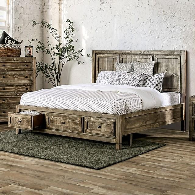 Rustic Ash Brown Solid Wood King Bed Furniture of America EM7074BR Oakridge