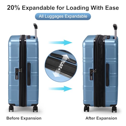 Karl home Luggage Expandable 3 Piece Set Suitcase PC+ABS Hard-Sell with TSA Lock Spinner Wheels 20in 24in 28in Travel Rolling Carry on Woman/Men Rose Gold