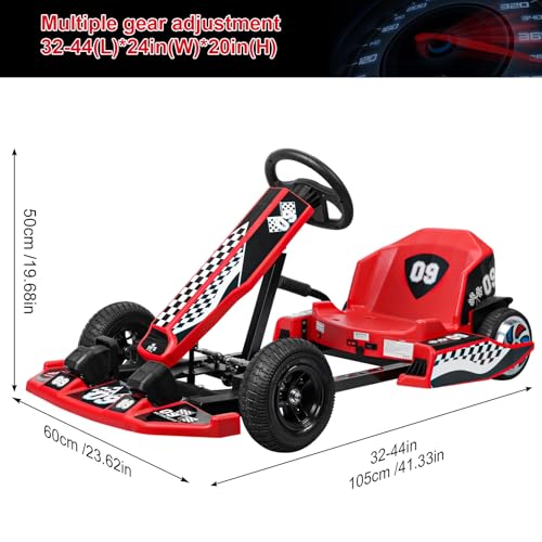 36V Electric Go Kart 350W Powerful Drift Kart for Kids Electric Pedal Kart Ride On Toys Go Cart 16 MPH Drift Kart with 350W Motor, Ride On Car Length Adjustment