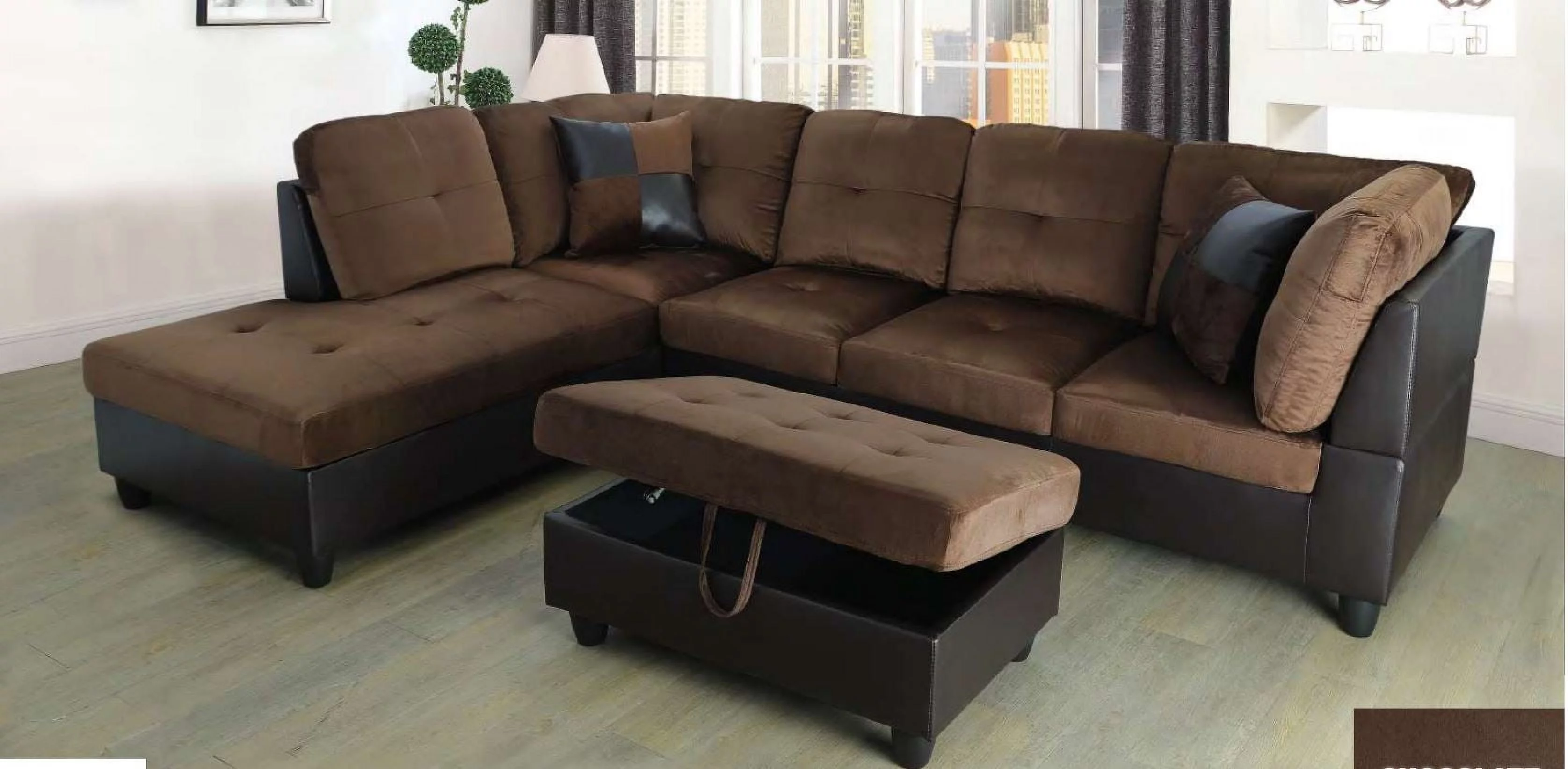 ULT Charming Chocolate MicroFiber Sectional Sofa, Left Facing Chaise, 74.5