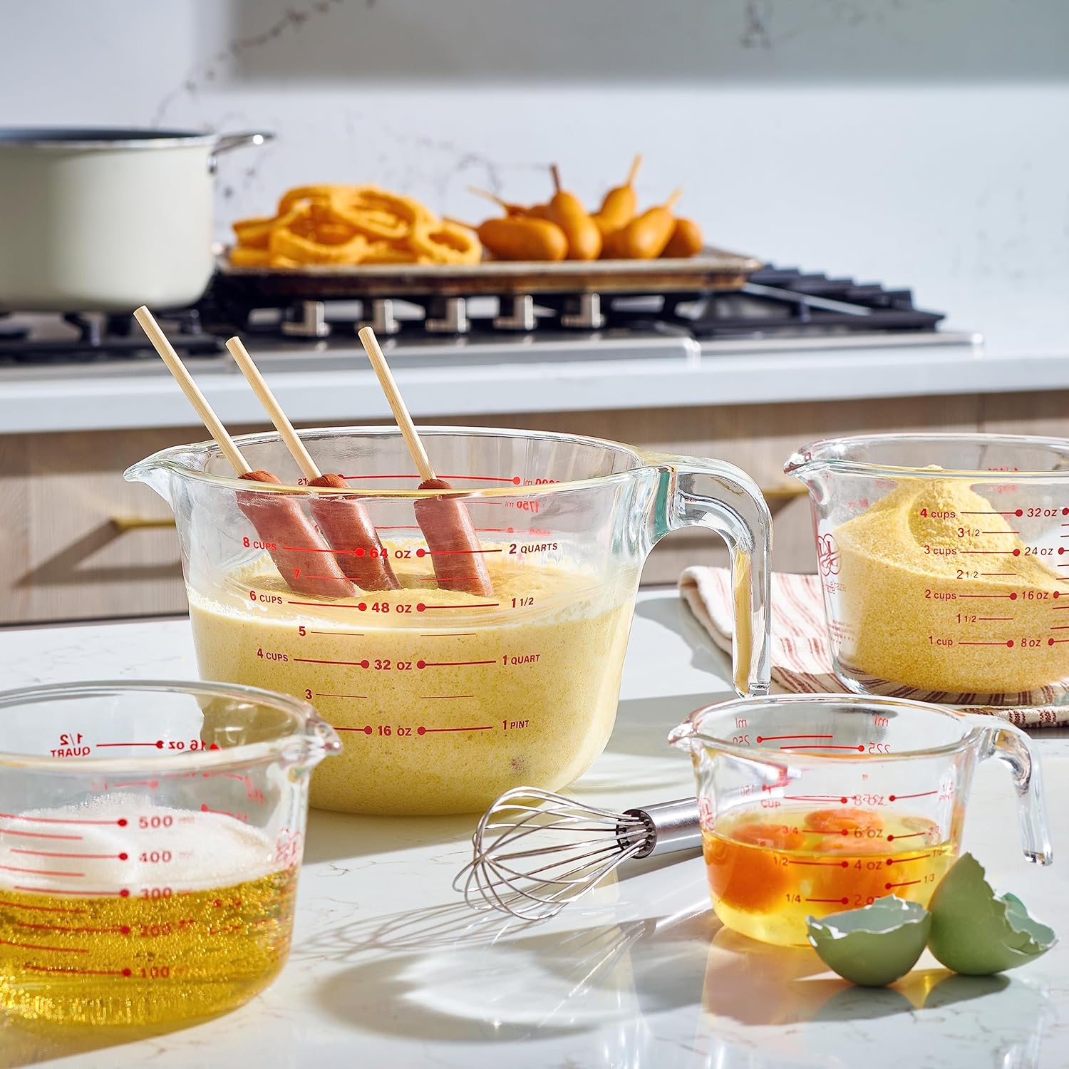 Set of 4 Glass Measuring Cups - Kitchen Mixing Bowl, Liquid Measure Cup, Glass Bakeware Batter Bowls. 1 cup, 2 cup, 4 cup, 8 cup.
