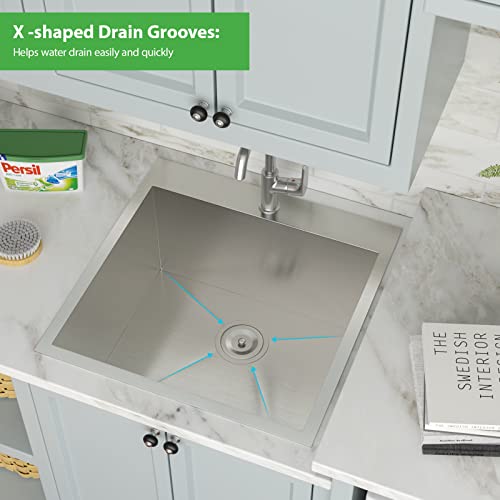 25 Inch Utility Laundry Sink Drop In 16 Gauge Stainless Steel Single Bowl Laundry Room Sink Laundry & Utility Room Kitchen Sinks 25