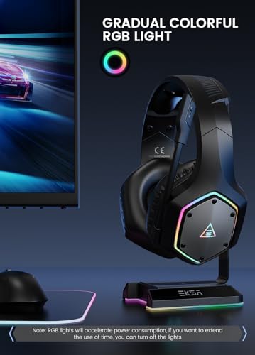 EKSA E1000 Gaming Headset, Computer Headphones with Noise Canceling Mic & RGB Light, 7.1 Surround Sound, Compatible with PC, PS4 PS5 Console, Laptop (Blue)