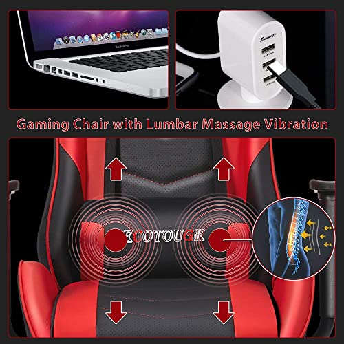 ECOTOUGE PC Massage Gaming Chair with Footrest Ergonomic Office Desk Chair Racing PU Leather Recliner Swivel Rocker with Headrest and Lumbar Pillow, Blue