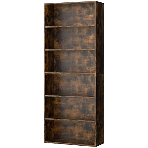 Shintenchi Bookshelf,6-Tier Open Bookcase and Bookshelves,6 Shelf Display Storage Shelves Floor Standing 70.6 inches Tall Bookcase for Home Office, Living Room (Black)