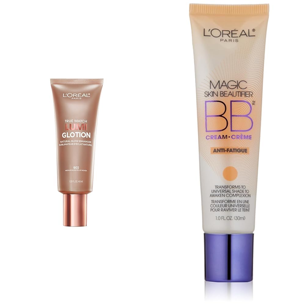 L'Oreal Paris Makeup True Match Lumi Glotion Natural Glow Enhancer, Illuminator Highlighter Skin Tint, 1.35 oz and Magic Skin Beautifier BB Cream Tinted Moisturizer, 1 oz