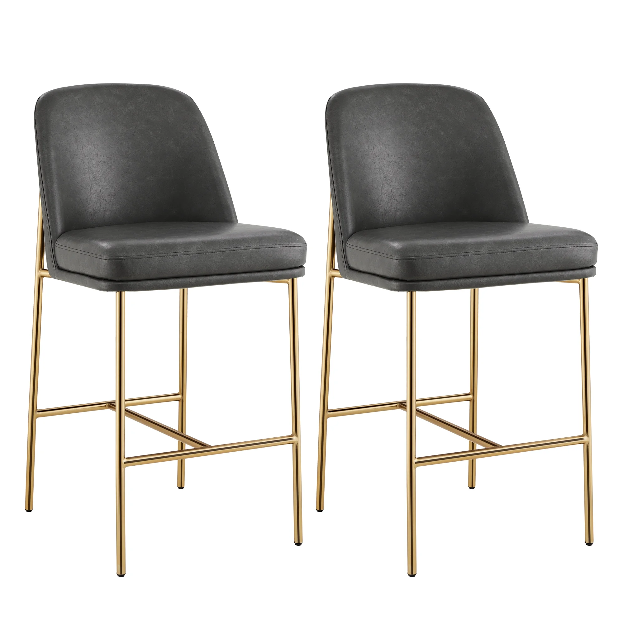 CHITA Modern Counter Height Bar Stool Set of 2, 27 inch Counter Stool with Back & Metal Legs, Faux Leather in Retro Gray