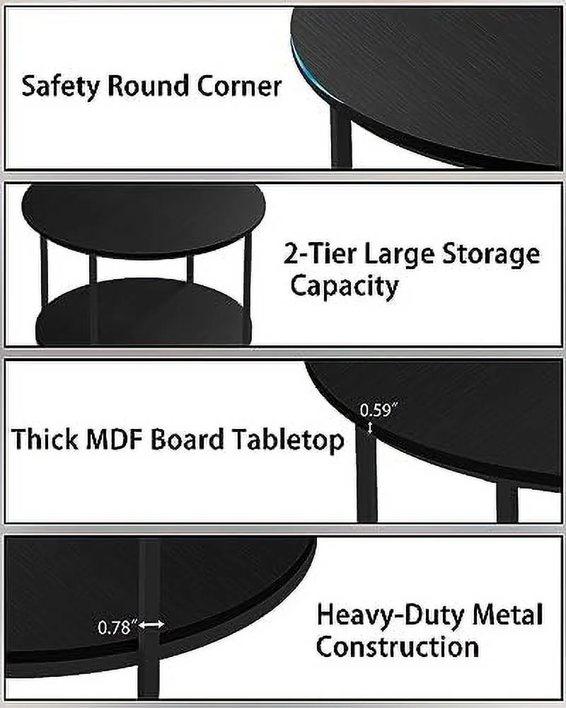 Round Coffee Tables Living Room  31.5 inch 2-Tier Rustic Wood Desktop & Sturdy Metal Legs  Mid Century Modern Circle Coffee Tables with  Open Shelf