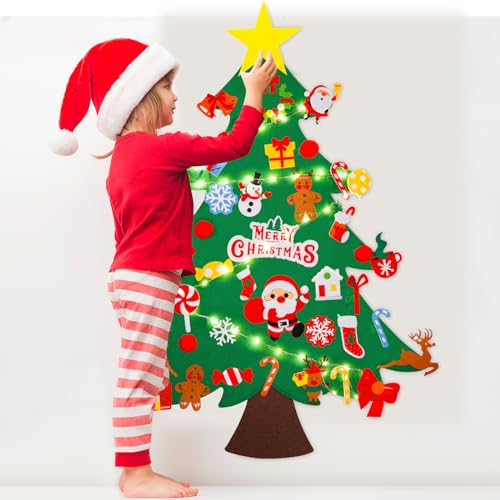 Max Fun DIY Felt Christmas Tree Set 3.2Ft with 41 Ornaments for Kids Toddlers Home Wall Hanging Felt Christmas Craft Kits Xmas Decoration Party Supplies