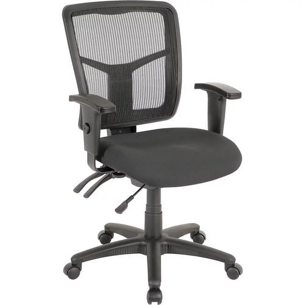Lorell ErgoMesh Series Managerial Mid-Back Chair Black Fabric Seat - Black Back - Black Frame - 5-star Base - 20