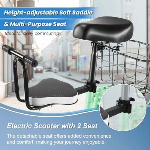 Caroma Peak 500W/800W/1200W Electric Scooter with Seat, 30 Miles Max Range Electric Scooter Adults&Teens, 48V Large Battery, 20MPH Top Speed Foldable Ebike, Adjustable E-Bike with Basket&Kid Seat