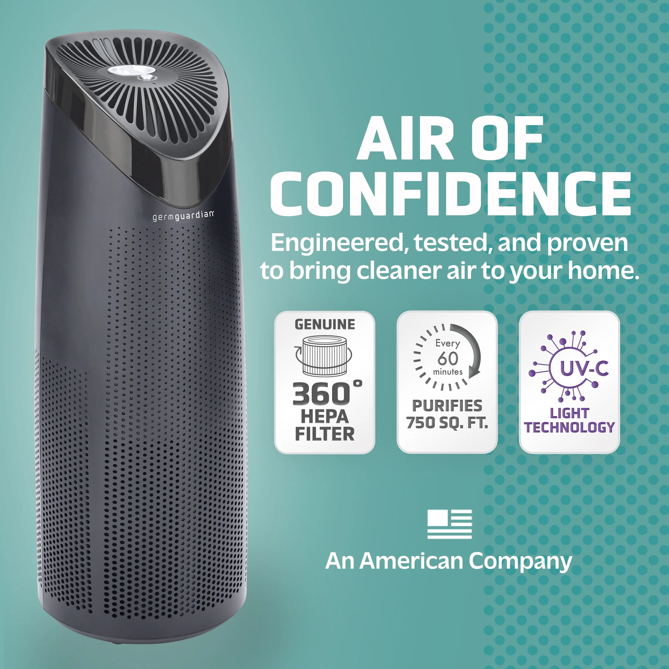 GermGuardian Air Purifier with HEPA Filter and UVC Light, Removes Odors, 750 Sq. ft, AC4625BDLX