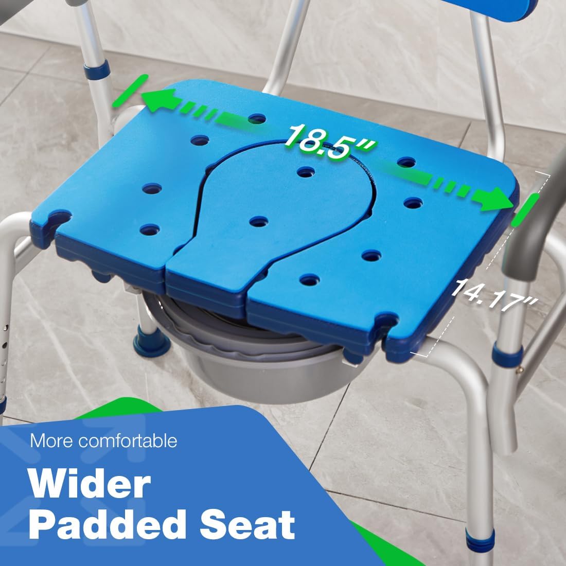 GreenChief 3 in 1 Bariatric Bedside Commode 700LBS, Heavy Duty Commode Chair with Extra Wide Seat Opening, Bedside Toilet Chair Potty Chair for Elderly and Disabled