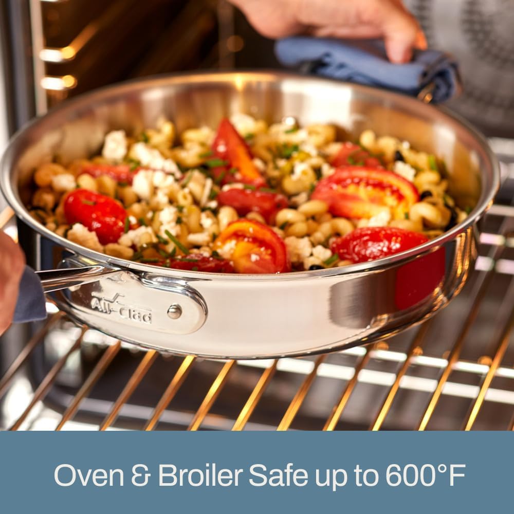 All-Clad D3 3-Ply Stainless Steel Fry Pan, 14 Inch, Induction, Oven Broiler Safe 500F, Lid Safe 350F, Pots and Pans, Cookware, Silver