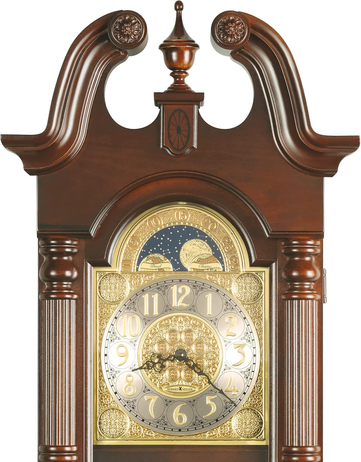 Howard Miller Maxwell Wall Clock 620-226 – Windsor Cherry Finish, Swan Neck Pediment, Vintage Home Décor, Brass Finished Pendulum, Quartz Dual-Chime Movement