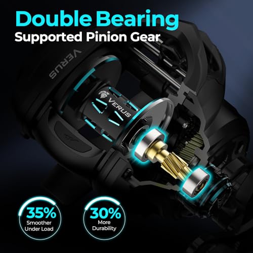 KastKing Verus Baitcasting Fishing Reel, 6oz Ultra Lightweight, Halo XII Magnetic Braking System, 9+1 MaxiDur Double Shielded Stainless Steel BB, Up to 18 Lbs Max Drag, 8.0:1/7.2:1 Gear Ratio