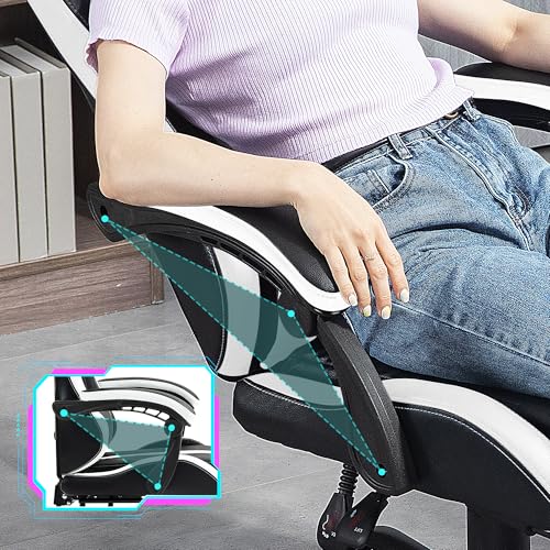 Massage Gaming Chair w/Footrest, Ergonomic High Back PC Chair w/Headrest and Lumbar, PU Swivel Home Desk Office Chair, Black