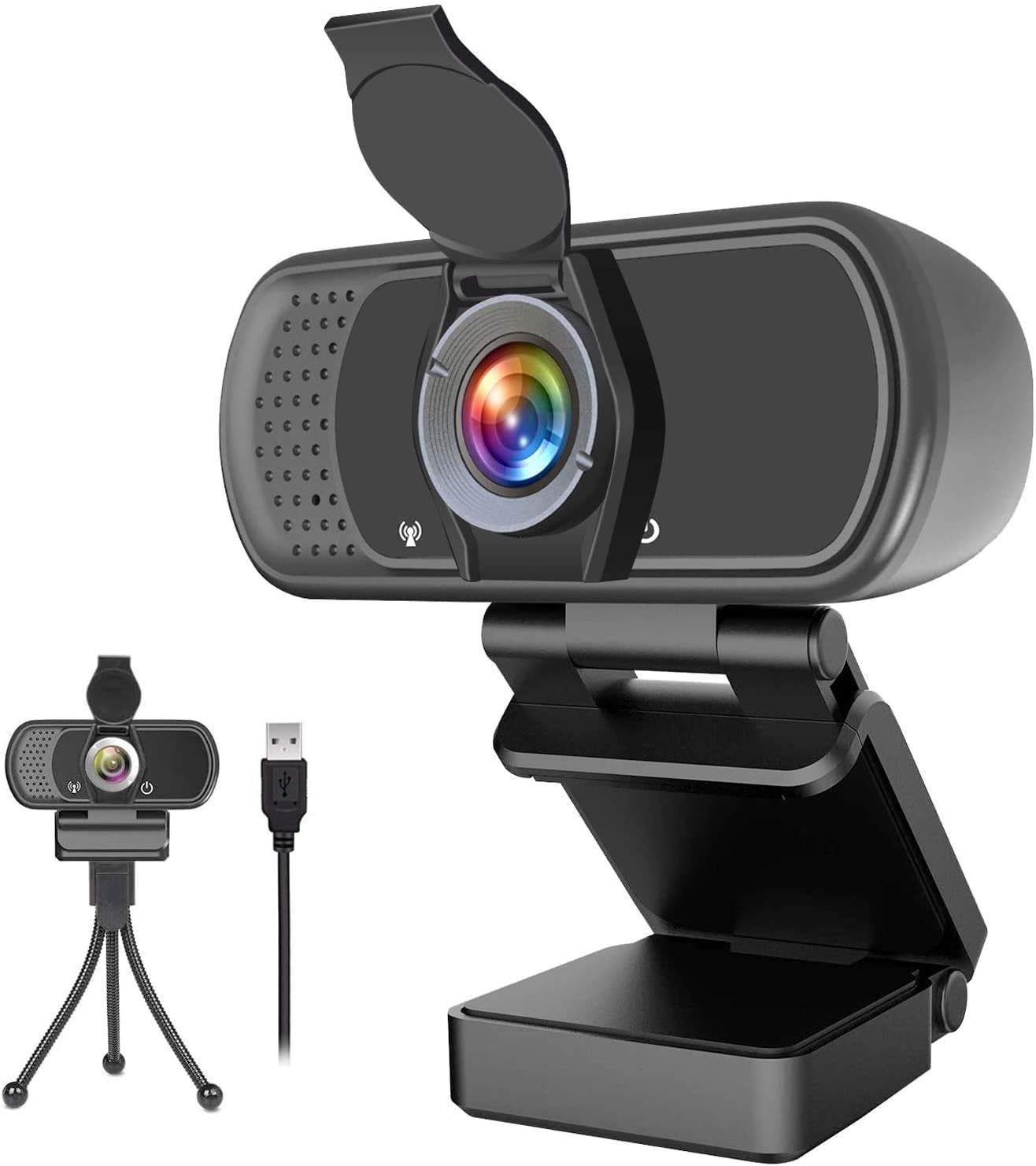 1080p Webcam with Microphone,Wide Angle Web Camera with Privacy Cover,USB External Camera for Computer Monitor Laptop Desktop PC Mac,HD Webcam for Live Streaming
