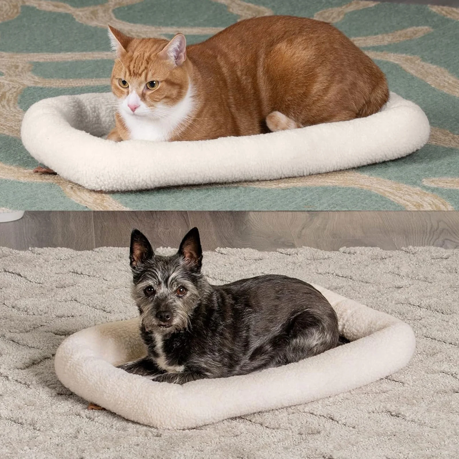 Plush Cat and Dog Bed with Pillow for Curling Sleep, Self-Warming, Anti-Slip Bottom, Suitable  Size, Perfect for Carriers or Crates