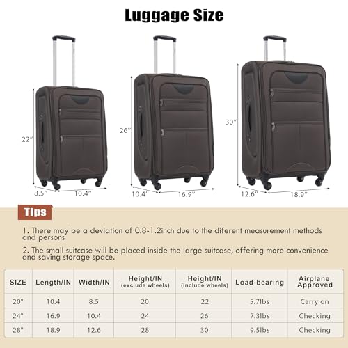 Merax Suitcase Set Softside 3-Piece Expandable Luggage with TSA Lock Spinner Wheels Lightweight Upright Luggage with Travel Bag(22/26/30 IN, Deep Blue)