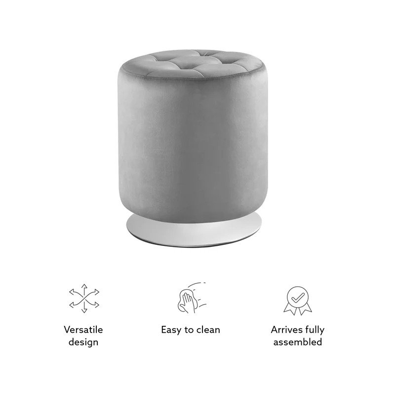 Linon Odin Round Faux Leather Swivel Ottoman in Gray