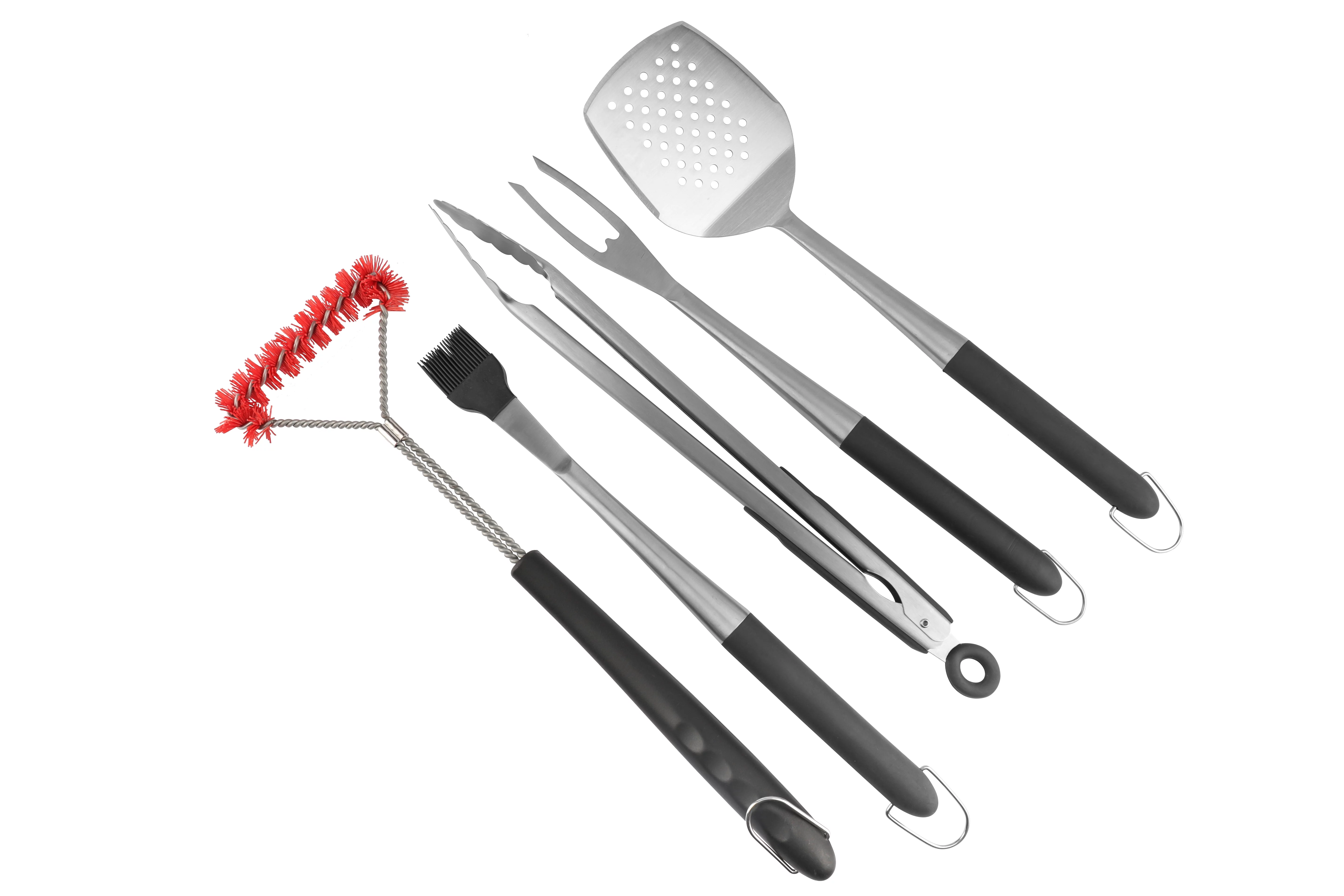 PitMaster King BBQ Grill & Clean 5pc Essentials Tools Set with Spatula, Tong, Basting Brush, BBQ Fork and Grill Brush