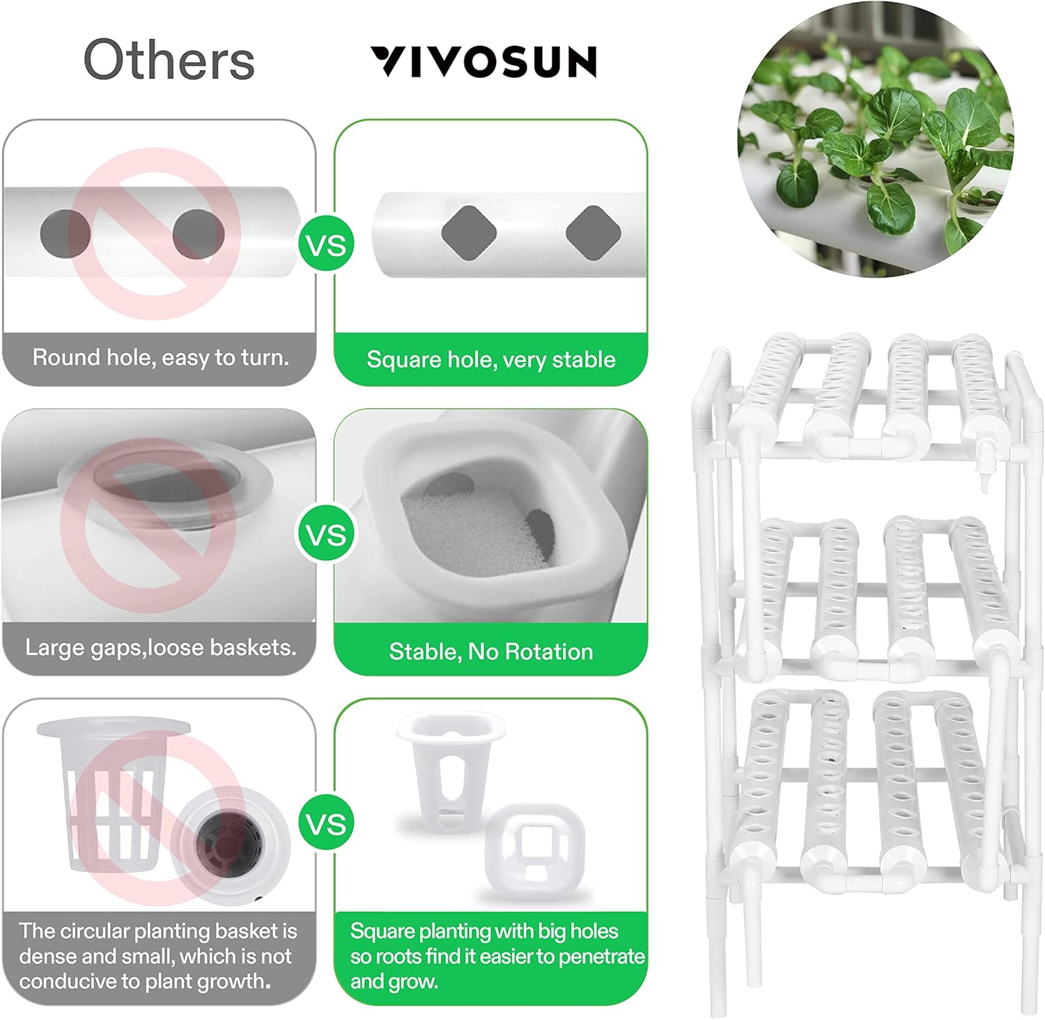 VIVOSUN DWC Hydroponics Grow System, 5-Gallon Deep Water Culture, and Hydroponics Growing System 108 Plant Sites, 3 Layers 12 Food-Grade PVC-U Pipes Gardening System Grow Kit