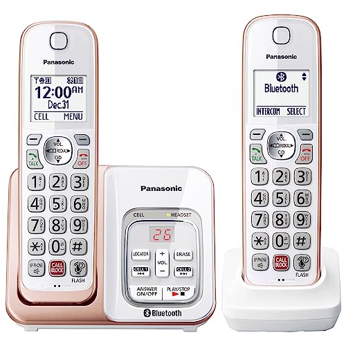 Panasonic Cordless Phone with Answering Machine, Link2Cell Bluetooth, Voice Assistant and Advanced Call Blocking, Expandable System with 4 Handsets - KX-TGD864W (White)
