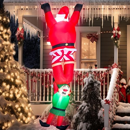 Joiedomi 8 FT Hanging Christmas Inflatables Decoration, Christmas Inflatable Reindeer and Climbing Santa, Blow Up Santa with Build-in LED for Xmas Party Indoor, Outdoor, Yard, Garden, Lawn Decor
