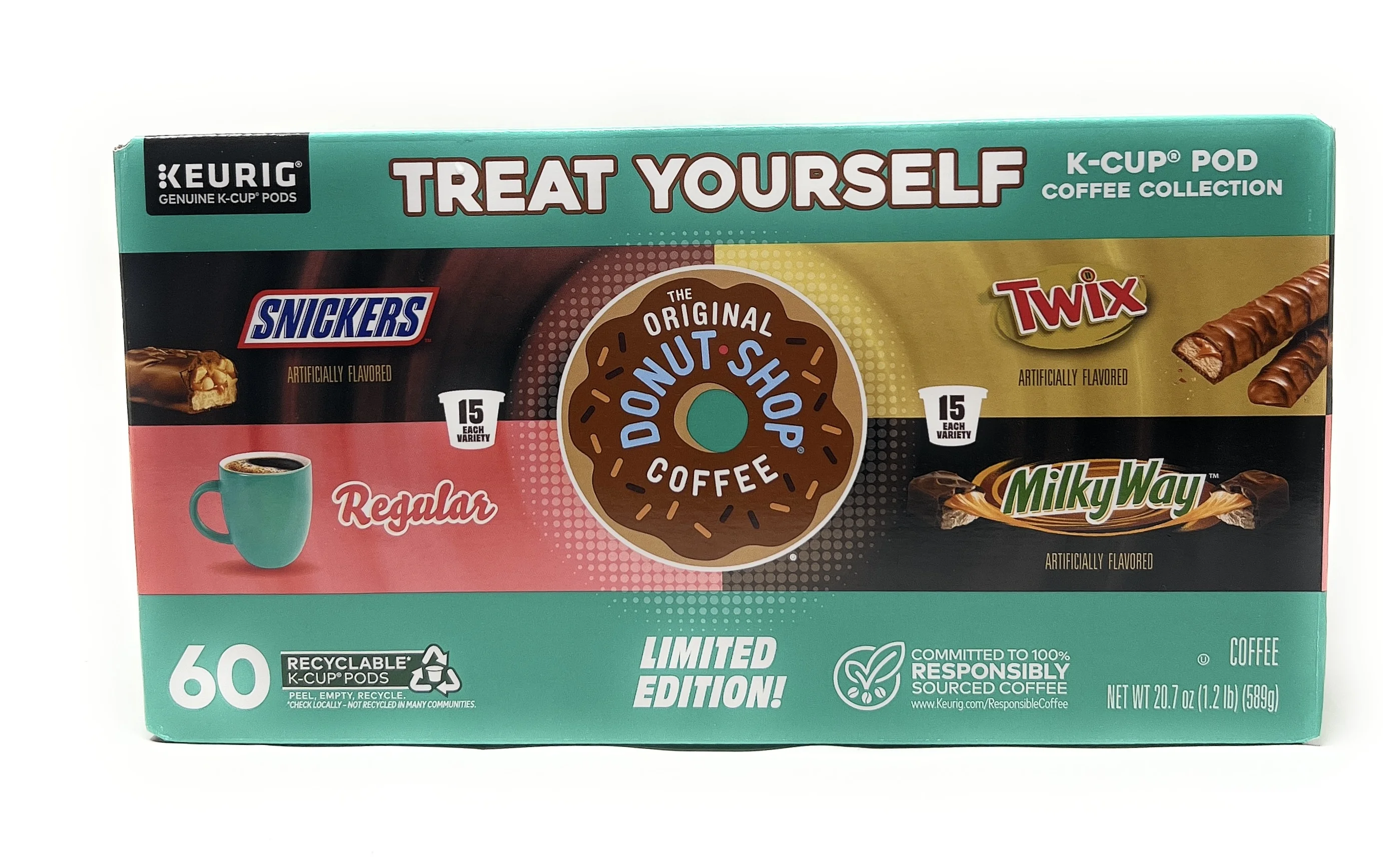 The Original Donut Shop Coffee Treat Yourself Candy Bar Variety Pack Collection - 60ct - Snickers, Milky Way, Twix & Regular