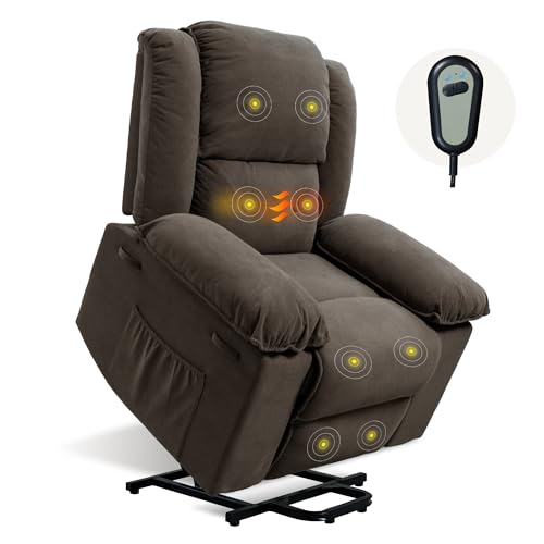 FLEXISPOT XL2 Power Lift Recliner Chair for Elderly, Electric Lift Recliner Chair for Adults with Massage and Heat, Fabric Lift Chair Sofa with 2 Side Pockets for Living Room Bedroom(Brown)
