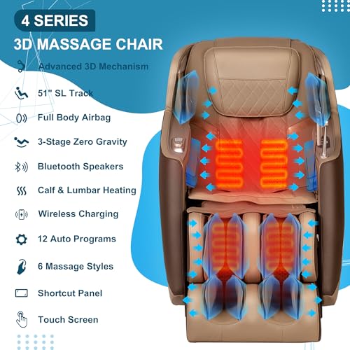 Massage Chair, 3D Massage Chair Full Body, Zero Gravity Shiatsu Recliner W/Heating, SL Track, Wireless Charger, Bluetooth Speaker, Foot Rollers, 12 Auto Modes Air Compression