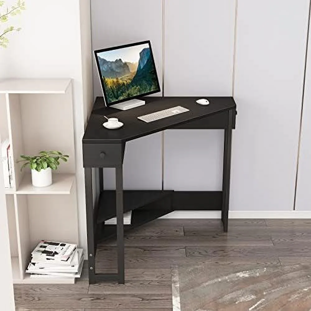 YZboomLife Corner Desk 31.5 Inch Triangle Computer Desk  Workstation with Drawer for Small Space  Small Corner Desk Space Saving with   for Home Office Bedroom