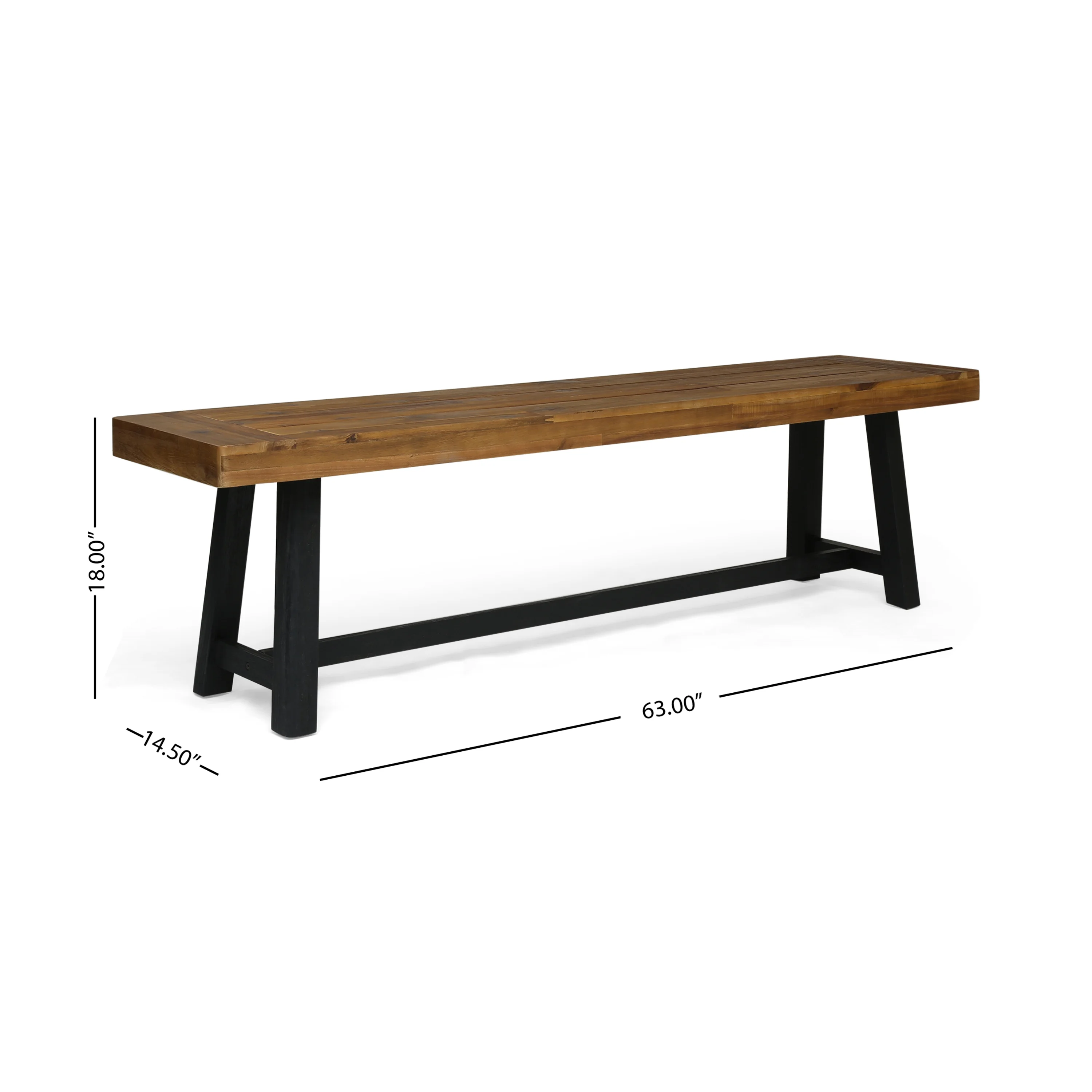 GDF Studio Foster Outdoor Acacia Wood Bench, Sandblasted Teak, Black, Set of 2