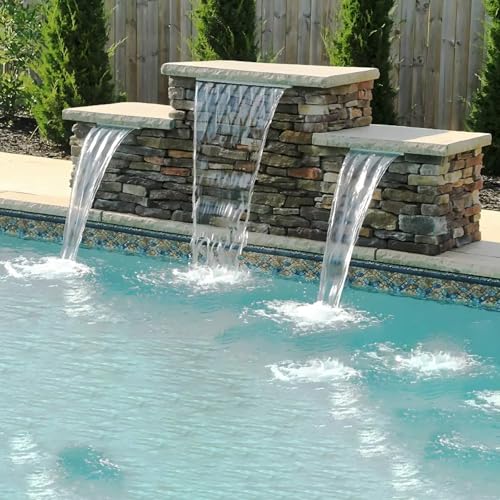 AquaMiracle Pond Waterfall Kit with LED Lights, All-in-1 Stainless Steel Spillway with 660GPH Water Pump, Outdoor Waterfall Fountain for Garden, Backyard & Pool Decor (8inch)