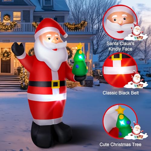 14FT Christmas Inflatable Santa Claus Outdoor Blow Up Yard Decorations,Giant Outside Standing Waterproof Smiling Santa Claus with Gift Bags,Built-in LEDs for Xmas Holiday Party Yard Garden Lawn Decor