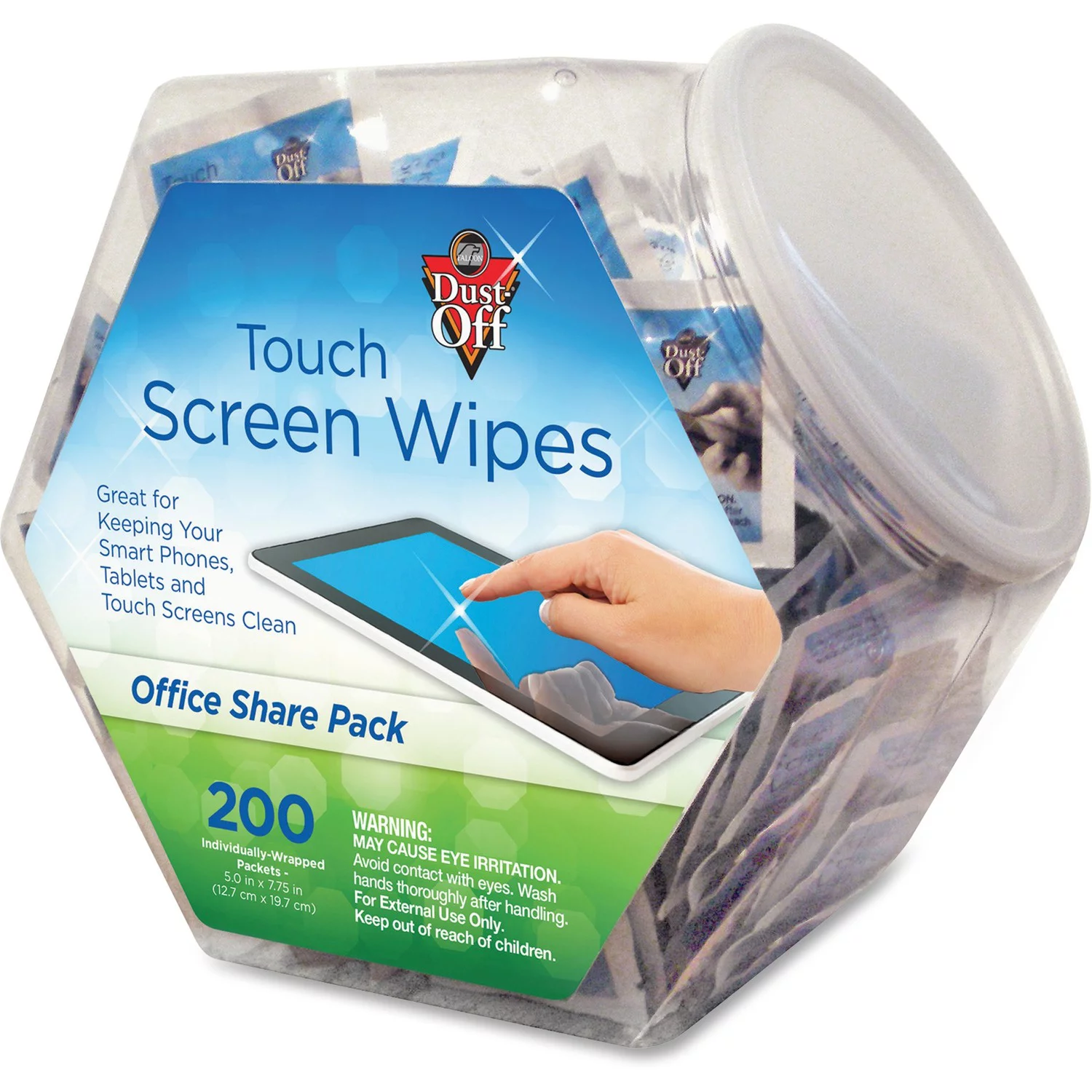 Dust-Off DMHJ 1 Jar, 200 Individual 5 in. x 7-3/4 in. Touch Screen Wipe Packets