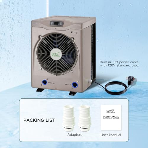 Above Ground Pool Heater EU50, Max 16184BTU Up to 5000gallons Electric Swimming Pool Heat Pumps, Titanium Heat Exchanger, 5.62 COP, 110V/120V, Fits 8/11/15 Foot Pools Heating Pool Warmer