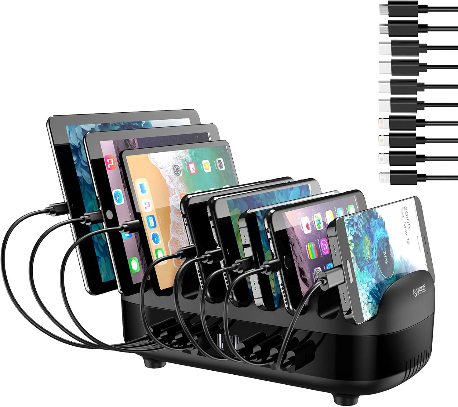 ORICO 120W Charging Station for Multiple Devices - 10 USB Smart Ports - Auto Temperature Control System - Charger Organizer Docking Station for Cell Phones, Tablets and Others (Cables not Included) Pack of 2