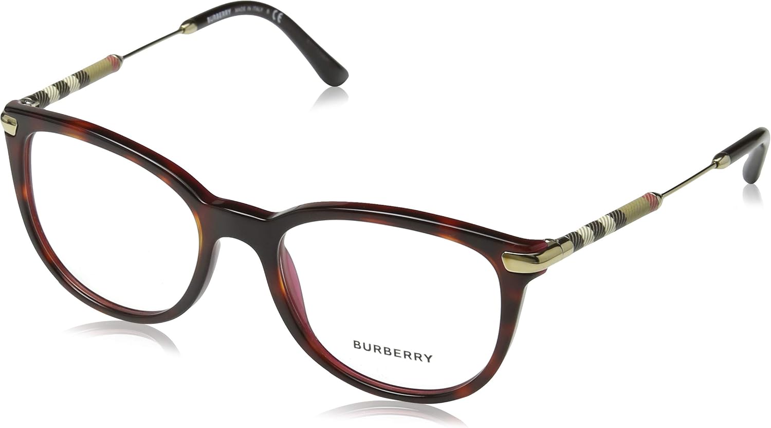 Burberry BE 2255Q 3657 Havana Bordeaux Plastic Square Eyeglasses, 51-18-140