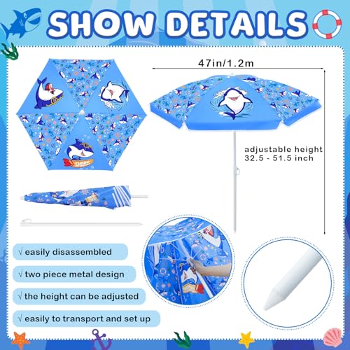 Sweetude Water Table Umbrella (Table Not Included), Kids Seaside Beach Umbrella Picnic Canopy for Summer Toddlers Sand Beach Camping Garden Outdoor Pool Shade Party Supply(Shark Theme)