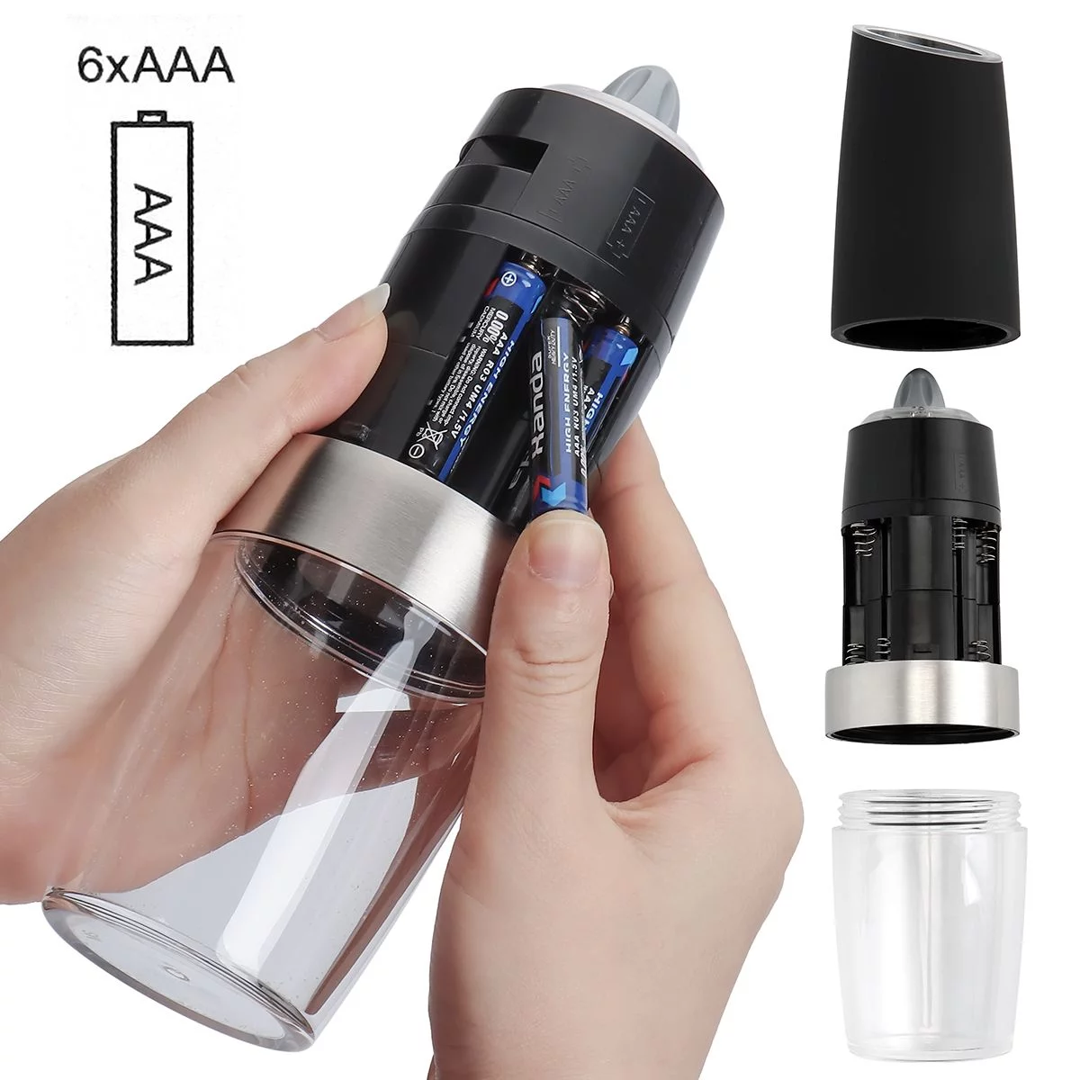 Deago 2 Pack Electric Gravity Salt and Pepper Grinder Set with Adjustable Coarseness Automatic Pepper and Salt Mill Grinder Battery Powered with LED Light