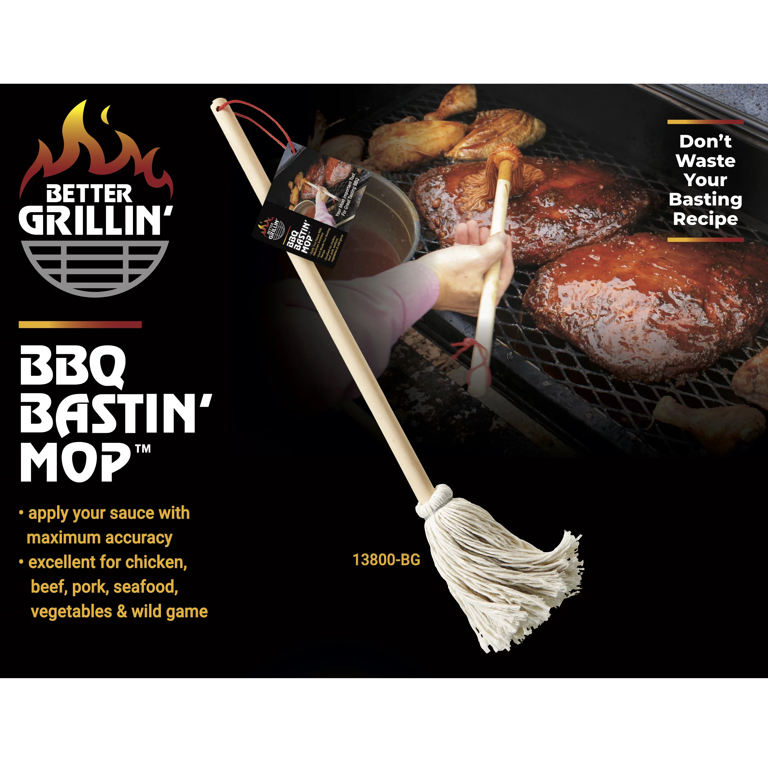 Better Grillin'; Gift Bundle for Grilling BBQ 4pc Kit (1 Stone, 1 Mop, 1 Sauce Bottle, 1 Gift Tot)