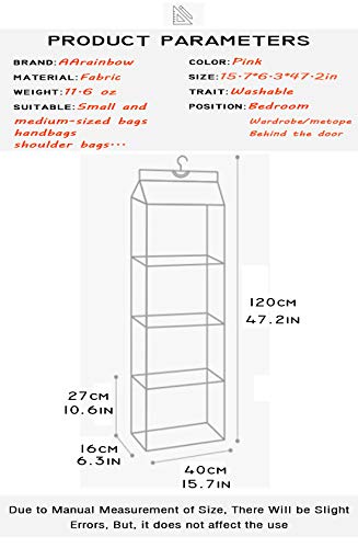 AARAINBOW Hanging Clear Handbag Purse Organizer for Closet, Handbag Organizer with Hook 4 Easy Access Pockets Wardrobe Closet Space Saving Organizers System, 47.2 L x 15.7Wx 6.3D (Gray)