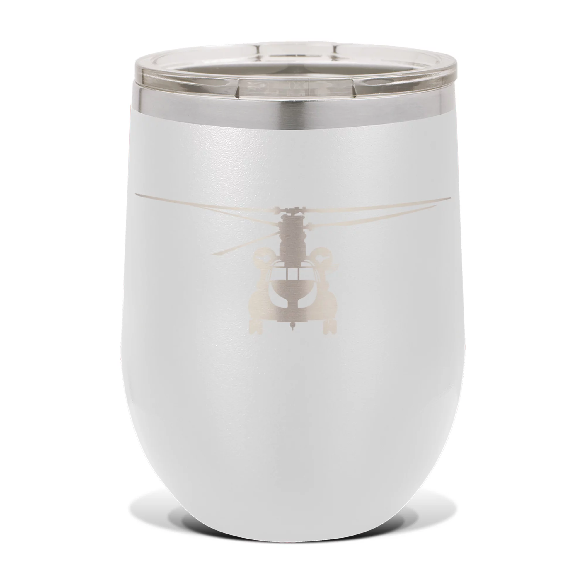 CH-47 Chinook Wine Tumbler 12 oz - Laser Engraved - Polar Camel - Stainess Steel - Vacuum Insulated - Double Walled - Wine Glass - Stemless - Drinkware Clear Lid - ch47 - White