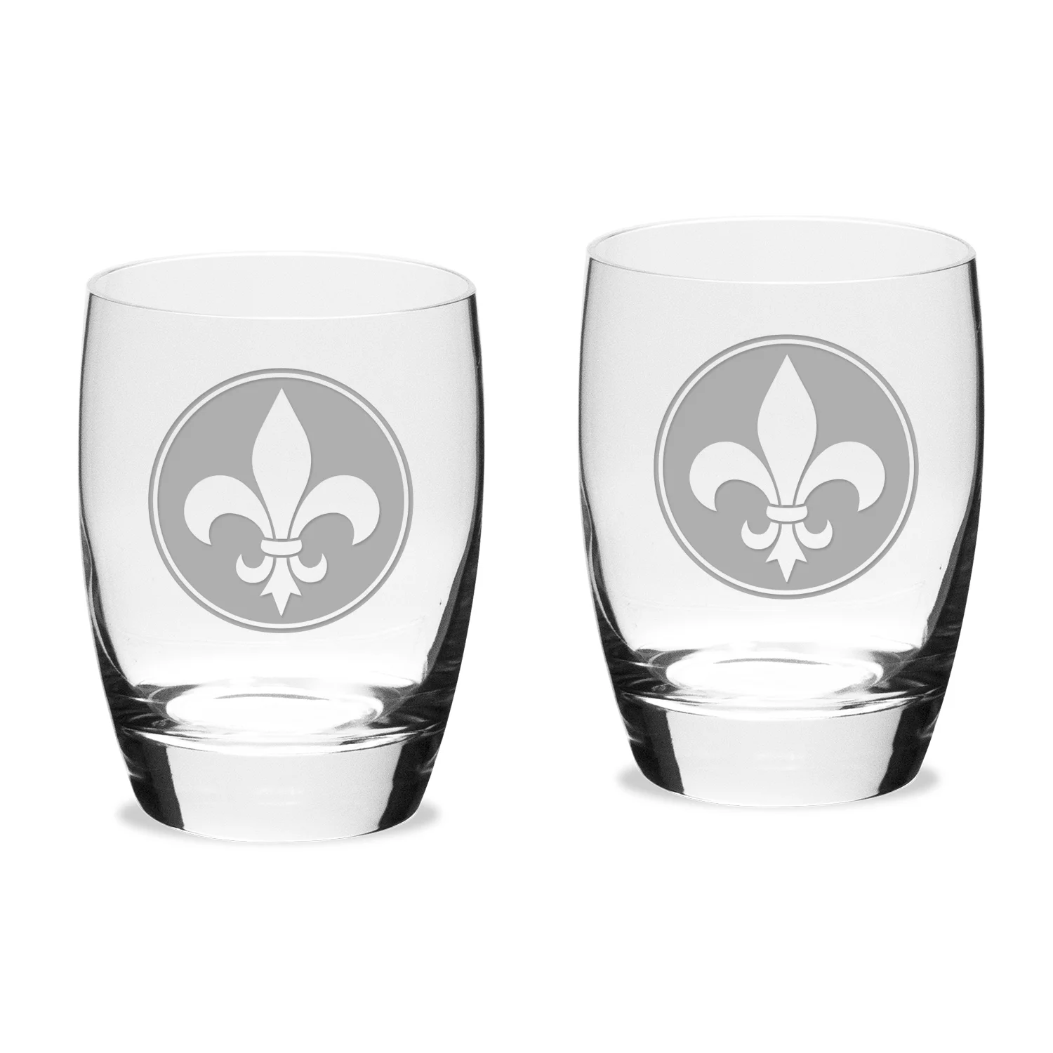 Fleur de Lis Deep Etched Luigi B Michelangelo Double Old Fashion Glass Set of 2